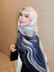 1件水印大理石纹波西米亚风女士多色印花花卉面纱头巾，时尚休闲街头风头巾，适合日常佩戴，四季皆宜。 - 彩色 - 查看 7