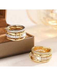 1pc Charm Elegant Gold Stackable Rings For Women, 18k Gold Plated Cubic Zirconia Rings, Silver Gold Multi Ring Mixed Metals Stack Rings Set
