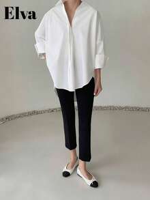 Áo sơ mi dài tay màu trắng thanh lịch dành cho nữ cỡ lớn, thích hợp cho công sở/giáo viên, phù hợp cho lễ Phục sinh, Ngày Valentine, Tết Dương lịch và mùa xuân. - trắng - Xem 4