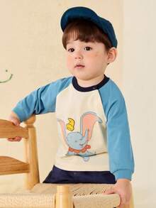 mini bala Kids Dumbo Cartoon Long Sleeve Tee Soft Comfortable Cute Everyday Top - Lake Blue - View 3