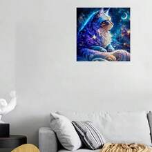 1 قطعة طقم الرسم بالألماس القطة النجمية السحرية - فسيفساء 5D مع قطة زرقاء لامعة وخلفية كونية، 40x40 سم، مثالي لديكور المنزل، فن الديكور المنزلي | تصميم ليلة نجمية | ديكور القطط