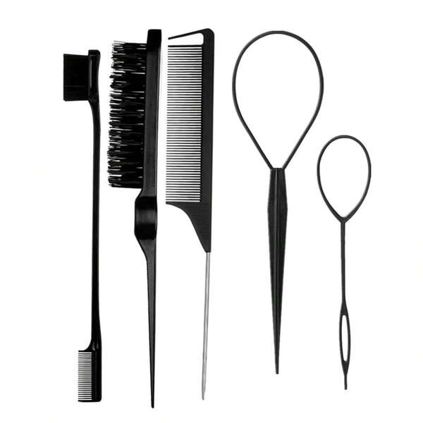 5pcs Children's Hairdressing Set, 2 Top Tail Tools, 1 Mane Teasing Hair Brush, Edge Mouse Comb Female Style, Flying Styling, And Back Combing, Suitable For Girls' Brush Set - Long Comb, Highlighting Braiding Brushes, Hair, Detangling Ball Mini Wooden Styling Rat Brush,Hair Stvling Combs Salon, Double Control Parting, Brushing, Slicking Women, Topsy Braided Ponytail Maker, French Braid Tool Loop Brush/Hair,Gifts,Travel,Gifts For Women,Hair Stuff,Stocking Stuffers