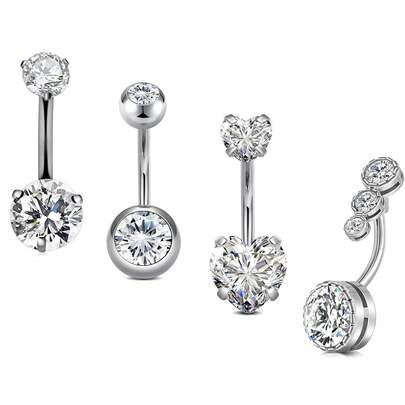 14G 不锈钢肚脐环，心形 CZ 肚脐铃穿孔，可爱肚脐穿孔首饰，适合女性