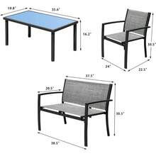 Devoko 4 Pieces Patio Furniture Set Outdoor Garden Patio Conversation Sets Poolside Lawn Chairs With Glass Coffee Table Porch Furniture (Black) - 灰色 - 查看 4