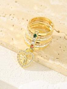 1 pieza Anillo de la Santa María tricolor con siete círculos, adecuado para uso diario y de fiesta para mujeres, regalo ideal para amigas y mejores amigas