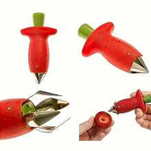 1 Piece Stainless Steel Strawberry Huller With Ergonomic Red Handle - Easily Removes Stems, Durable Kitchen Tool, Food- Manual Fruit Handling Gadget, Multifunctional Design, Non-Electric Tool, Sharp Metal Tip - Đỏ - Xem 5