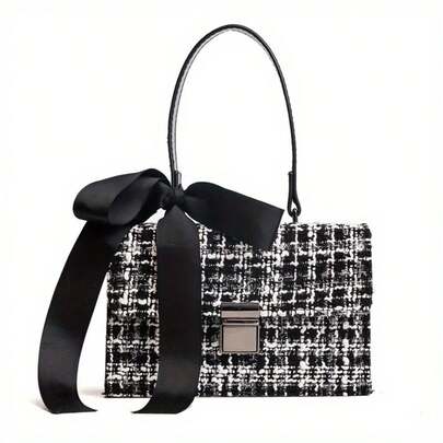 Petit sac femme en tissu de laine de couleur contrastée pour l'automne et l'hiver, foulard en soie, sac à bandoulière sauvage pour femme