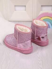 1 Pair Children's Fashion Boots, Girls' Sequin Design Fashionable & Versatile Snow Boots, Comfortable Thermal Lining Warm Boots Suitable For Winter Outdoor Activities And Daily Wear (Run Small, Suggest Ordering One Size Up) - Pink - View 6