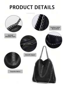 Dedoo 黑色链条手提包，女士通勤托特包，顶部提手时尚斜挎包，女士单肩包，适合日常休闲、工作通勤、约会、聚会、度假等各种场合。 - 黑色 - 查看 2
