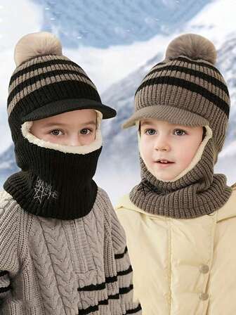 1 st barnvintermössa, tjockt hörselskydd stickad varm fleecemössa för småbarn, vindtät balaklava för pojkar och flickor, lämplig för 3-8 år gamla barn, vardagskläder och utomhusbruk snö