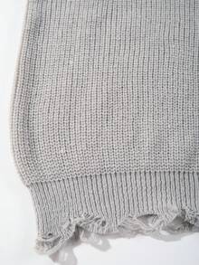 男女皆宜的休闲圆领套头毛衣，纹理流苏针织，适合商务和通勤穿着，春、秋、冬三季皆可穿着，长袖上衣 - 灰色 - 查看 6