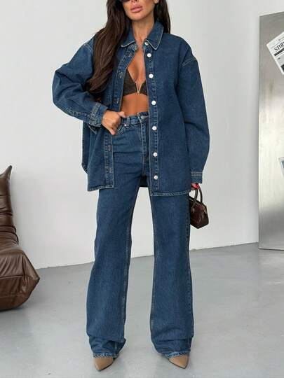 SQUALO Women's Wide Leg Color With Pocket Details Destroyed Retro Washed Street Style Jeans Ripped And Cutout Wide Leg Jeans