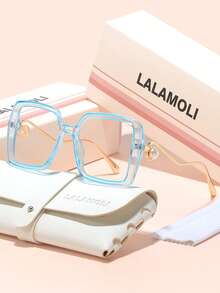 LALAMOLI LALAMOLI Oversized quadratische Nicht-Verschreibungsbrille mit gebogenen Bügeln und Perlendekor, geeignet für den täglichen Gebrauch und als Geschenk