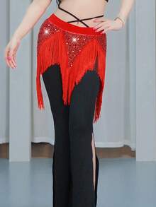 优雅的肚皮舞亮片流苏臀巾，适合女性东方舞练习和舞蹈配饰 - 彩色 - 查看 7