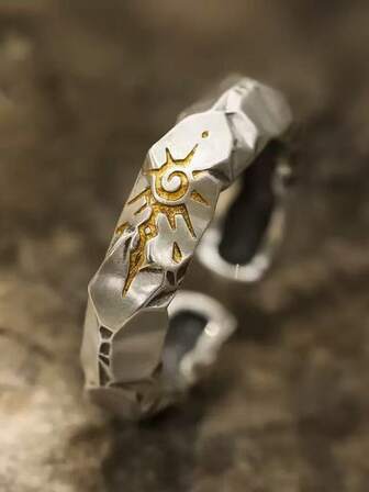 Vintage Sunburst Star Design Ring, Retro Unique Open Band Ring For Men