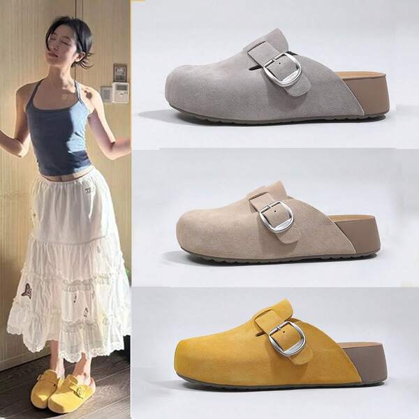 2025 Nuevos zapatos de plataforma con suela gruesa para mujer, sandalias deslizantes sin respaldo de moda, versátiles para primavera, otoño y todas las estaciones