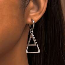 1 pieza Pendientes geométricos de triángulo con circonita cúbica de plata de ley 925 de estilo minimalista y elegante para mujeres, adecuados para fiestas, vacaciones, banquetes y bodas