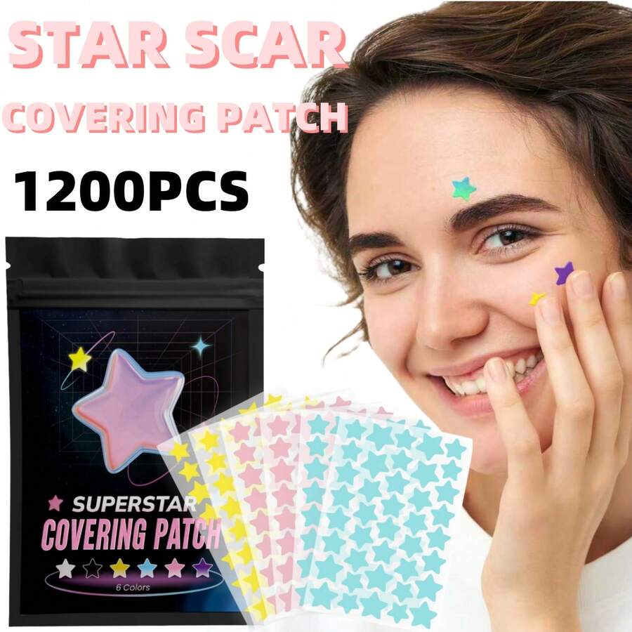 1200片星形疤痕贴，防水防汗，不易脱落；遮盖疤痕的同时，还能让您的脸部焕发光彩，让您更加美丽。采用天然植物成分制成，温和不刺激，适合所有肤质。 - 彩色 - 查看 1