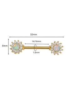 1pc 14G 1.6x14/16mm External Thread Flower Opal Nipple Ring, Punk Piercing Jewelry, Fashionable Gift