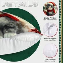 4pcs Christmas Cat Pattern Set - Single-Sided Printed Throw Pillow Cover 45*45cm - Multicolor - View 12