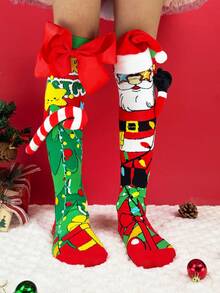 1 Pair Children's Christmas 3D Decor Over-The-Knee Socks, Suitable For Children's Christmas Party Costumes And Holiday Gifts - Red - View 7