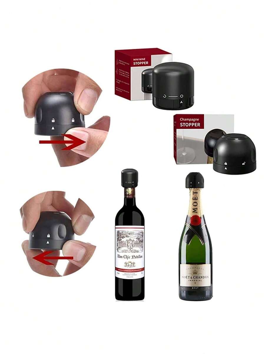 真空红酒瓶盖塞硅胶密封香槟瓶塞真空保鲜塞酒塞酒吧工具酒吧 - 黑色 - 查看 1