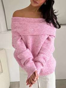 2025秋冬露肩翻领露背针织衫，简约时尚，适合约会和日常穿着，时尚优雅的粉色女装 - 粉色 - 查看 6