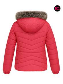 Big City Chamarra Básica Niña Acolchada Afelpado Interno Casual Moda Con Gorro - Fucsia - Ver 3