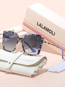 LALAMOLI LALAMOLI quadratische Oversized Vollrand Modebrillen mit dekorativen Bügeln, Outdoor Strand Urlaubsgeschenk