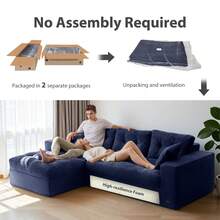 MAXYOYO L-Shaped Modular Sofa With Convertible Left/Right Ottoman,Cloud-Textured Tufted Cushions,Four Combinations,Sofa In A Box,No Assembly Required - Màu xanh hải quân - Xem 6