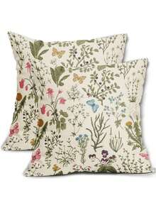 2/4 Stücke Frühlings Blumen Kissenbezug Set: Salbeigrün, Vintage Botanik Muster dekorative Zierkissenbezüge, Landhausstil Saison Outdoor Dekoration für Sofa, Bettwäsche (Kissenfüllung nicht enthalten) - goldgrün - Übersicht 12