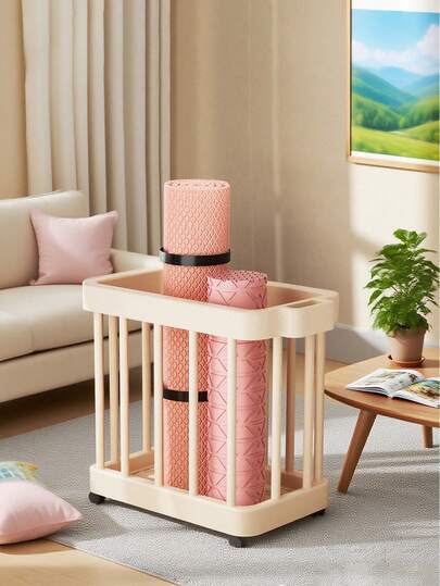 1pc Simple Dirty Clothes Storage Basket, Yoga & Fitness Equipment Storage Basket, Plastic Bathroom Storage Cart With Wheels - Designed For Yoga Mats, Resistance Bands, Dumbbells, Foam Rollers And Other Fitness Gear, Can Also Store Scattered Blocks, Picture Books, Wheeled Design Allows Easy Movement From Corner To Placement Area, Keeps Things Clean And Can Be Used As A Dirty Clothes Basket, Easily Pushed To The Washing Machine