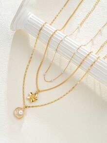 3件套时尚气质多功能通勤风多层项链花朵锁骨链女贝壳项链套装