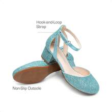 Little Girl's Wedding Party Pumps - Closed Toe High Heels With Ankle Strap For Toddler & Big Kid - 藍色 - 查看 6