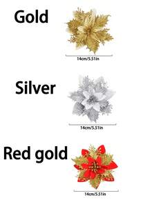 10/3/1/6pcs Artificial Red Poinsetta Flower Golden Silver Xmas Decoration Flowers Suitable For Christmas Party And Christmas Tree Decoration Diy Flower Wreath Decoration Atmosphere Decoration Opening Decoration Home Decor Christmas Decorations Room Decor