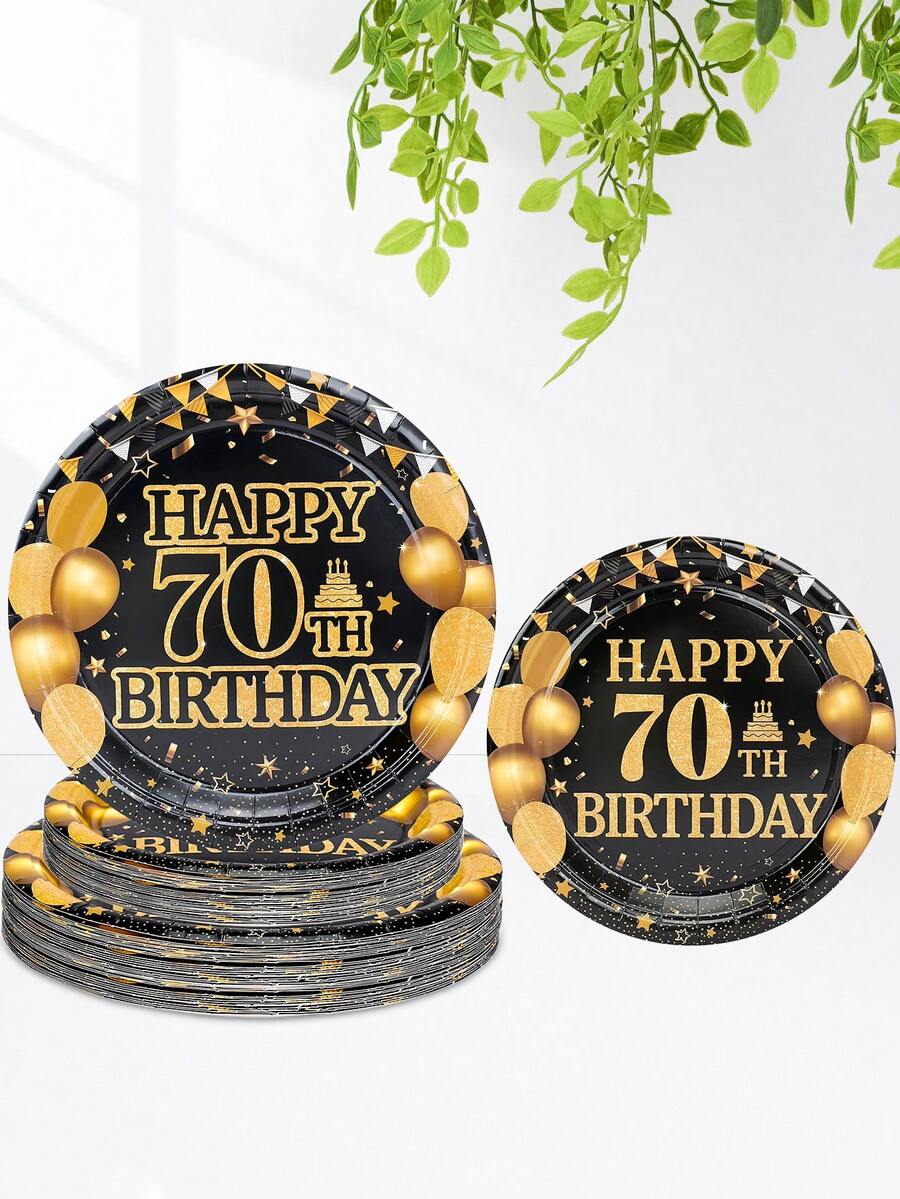10pcs/20pcs/50pcs 70th Birthday Party Paper Plates 7inch Black And Golden 70 Years Old Birthday Dessert Party Plates 9 Inch Dinner Plates Party Decorations For Men Woman 70th Happy Birthday Wedding Party Supplies - 70th Black Gold Birthday - View 1