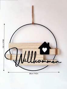 1pc Handmade "Willkommen" (Or "Welcome") Letter Iron & Wood Wall Hanging Sign, Combination Of Iron And Wood Materials, Suitable For Decoration At Entrance, Hallway, Living Room, Bedroom Doors, Hotels, Restaurants, Cafes, Ideal For Mother's Day, Back To School, Thanksgiving, Christmas Gifts - Multicolor - View 6