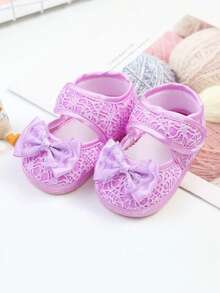 1 Par de Sapatos de Princesa para Bebê Menina, Sapatilhas de Primeira Caminhada com Laço Antiderrapante e Sola Macia para Casamento, Princesa, 0-12 Meses