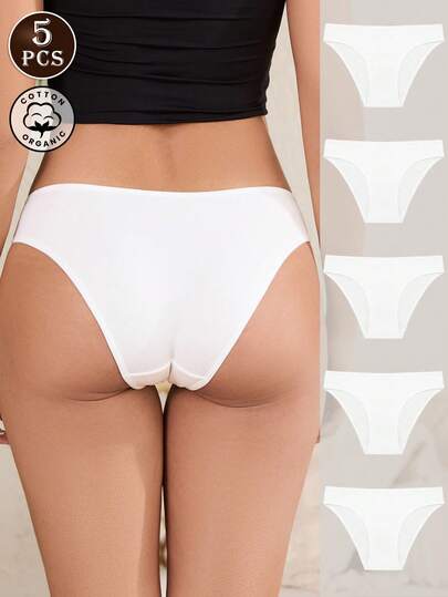 5 peças de calcinhas femininas de algodão, calcinhas macias e confortáveis, uso diário, roupa íntima e lingerie, brancas