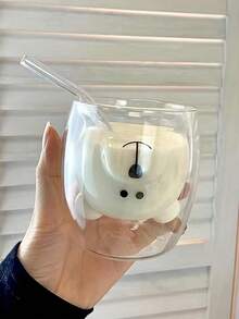 1 pièce Mug mignon d'ours, tasse à expresso en verre à double paroi isolée, tasse Kawaii, tasse à café, tasse à thé, latte, cappuccino, café américain, thé, boisson, Saint-Valentin