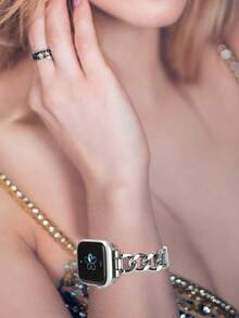 Fashionable Steel Watch Band, Unisex, Compatible With Apple Watch Bands 38mm, 40mm, 41mm, 42mm, 44mm, 45mm, 46mm, 49mm, Compatible With Ultra/SE/11/10/9/8/7/6/5/4/3/2/1 Series, Ideal Back-To-School Gift For Women - Silver - View 5