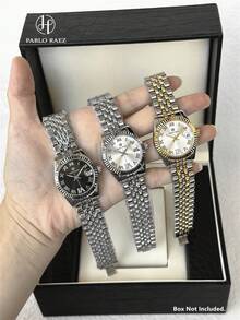 Pablo Raez 1pc 18K Gold Lady Watch Vintage Women Classical Luxury Wristwatch For Ladies Original Charming Dress High Quality Summer Beach Accessories Party Watch Fashionable Stainless Steel Bracelets Chain Round Elegant Gear Shape Case Diamonds