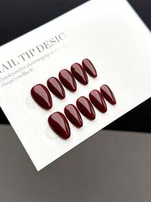 10-Piece Y2K Handmade Wearable Nail Tips, Short Almond-Shaped Press-On False Nails, Sweet And Luxurious Style, Smooth And Shiny Pure Red Press-On Short Nails, Suitable For Women And Girls For Daily And Festive Wear, With Nail Set Two Pieces Of Jelly Glue And One Rubbing Stick Are Given As Gifts