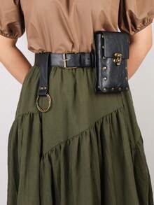 3 PiecesSet Medieval PU Leather Belt With Pouch And Skirt Hike, Gothic Waist Bag Set, Ideal For LARP, Witch/Wizard Costume Or Boho Fashion - Multicolor - View 9