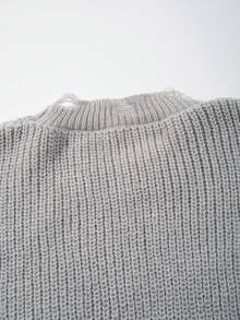 男女皆宜的休闲圆领套头毛衣，纹理流苏针织，适合商务和通勤穿着，春、秋、冬三季皆可穿着，长袖上衣 - 灰色 - 查看 8