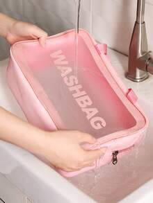 1pc Large Capacity Transparent PVC Travel Cosmetic Bag, Portable Waterproof Toiletry Organizer For Students, Business Trip Travel Essentials Holiday Vacation Bag For School Makeup Bag Cruise Essentials Toiletry Bag For Women