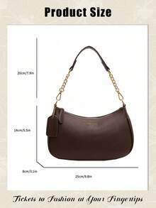 Retro Solid Color Shoulder Crossbody Bag For Women Crescent Pebbled Leather Office Purse Metal Chain Armpit Handbag For Commuting Travel Essentials - Coffee Brown - View 4