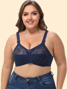 1pc Super-Lightweight Lace Nylon Bra, Wireless, No Sponge, Wireless, Breathable, Sexy, Simple European And American Style, Plus Size, Suitable For Sleep, Home, Office And Going Out, Lingerie, Lift