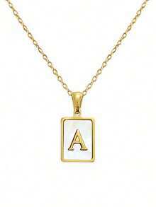 1 Piece Fashionable Stainless Steel Square Pendant Shell. 26 English Letters A-Z, Necklace, Non-Fading, Suitable For Ladies' Daily Wear.