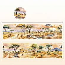 1 rolă bandă autocolantă decorativă cu tematică de ilustrații peisagistice pentru scrapbooking creativ, serie Free Wind, potrivită pentru cadouri, birou, casă, marcare, etichetare, sală de clasă, jucării de divertisment, planificator pentru studenți, accesorii DIY pentru decor vintage